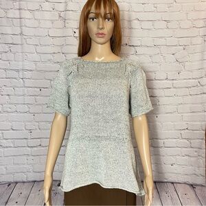 Hand Knit Linen Blend Short Sleeve Grey Melange Top Size S